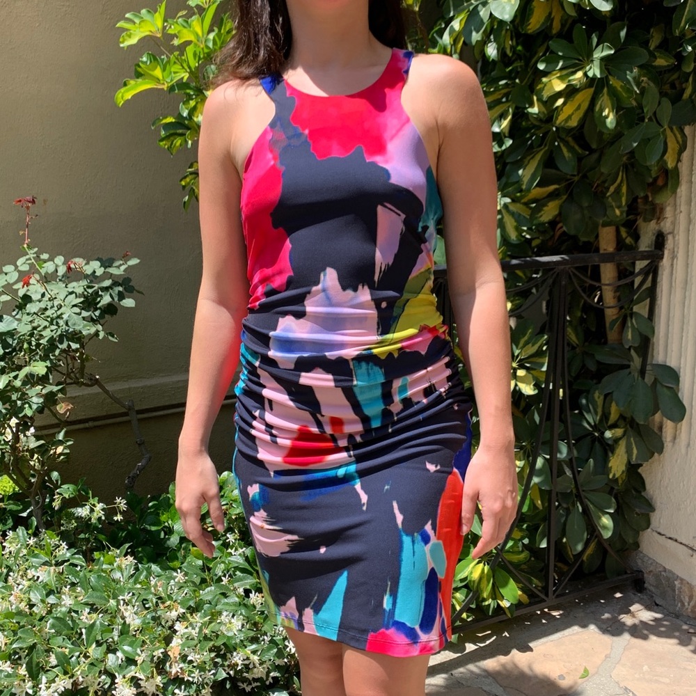 TRINA TURK Watercolor Halter Mini Dress